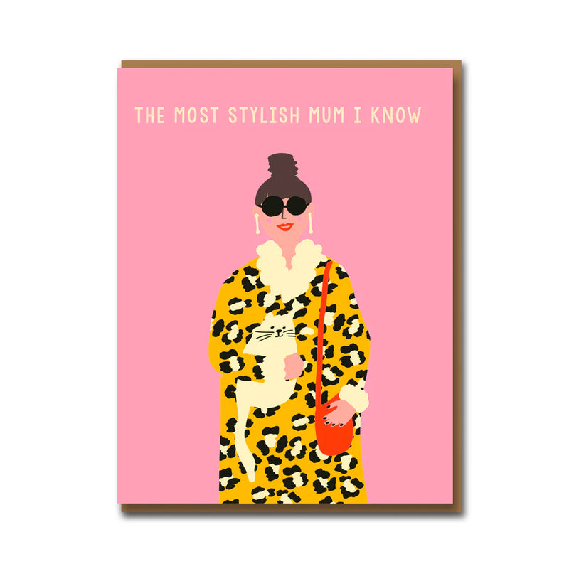 Illustration of a woman in a leopard print coat on a pink background with text.