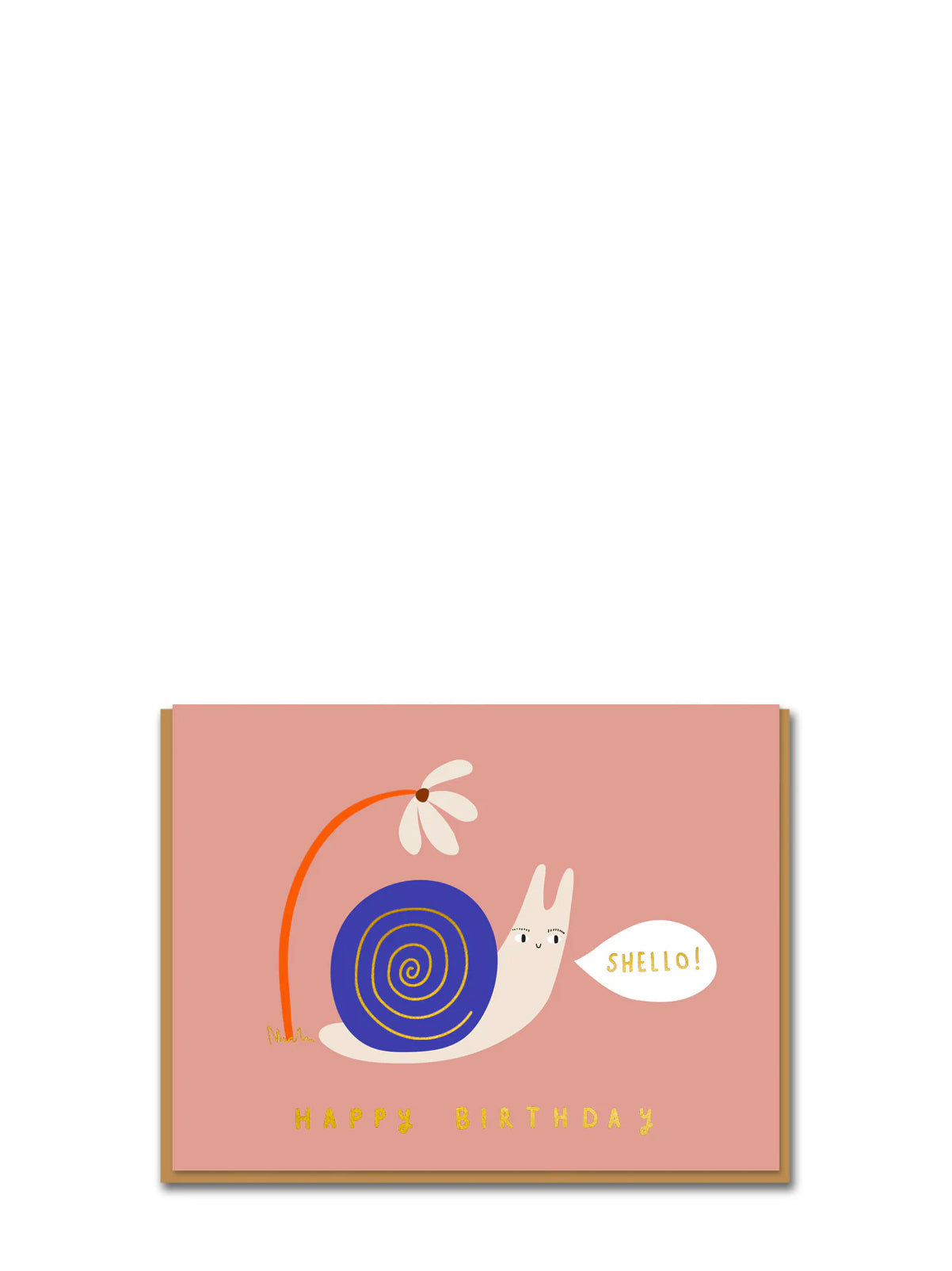 Birthday card with a snail and flower design on a pink background