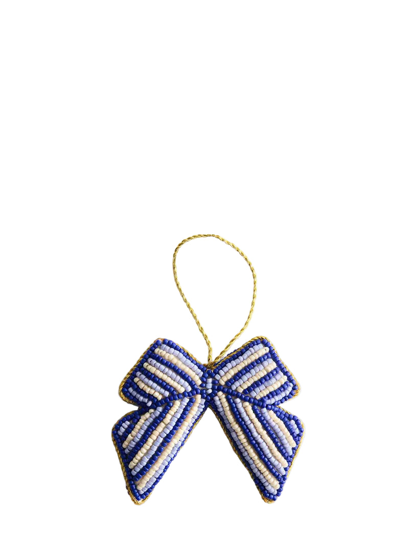Blue bow beaded ornament