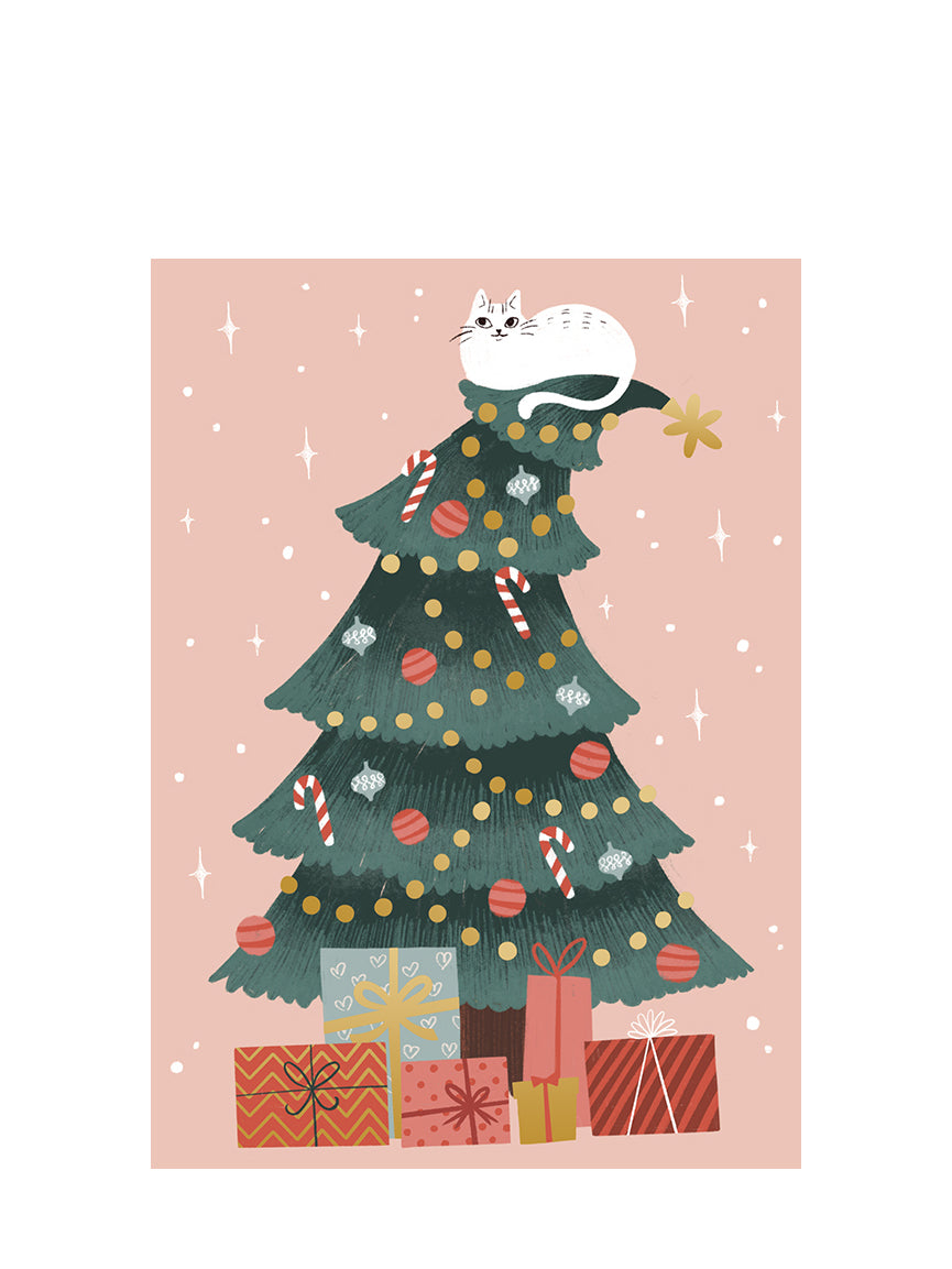 Tree & Cat Christmas postcard, Kaisu Sandberg