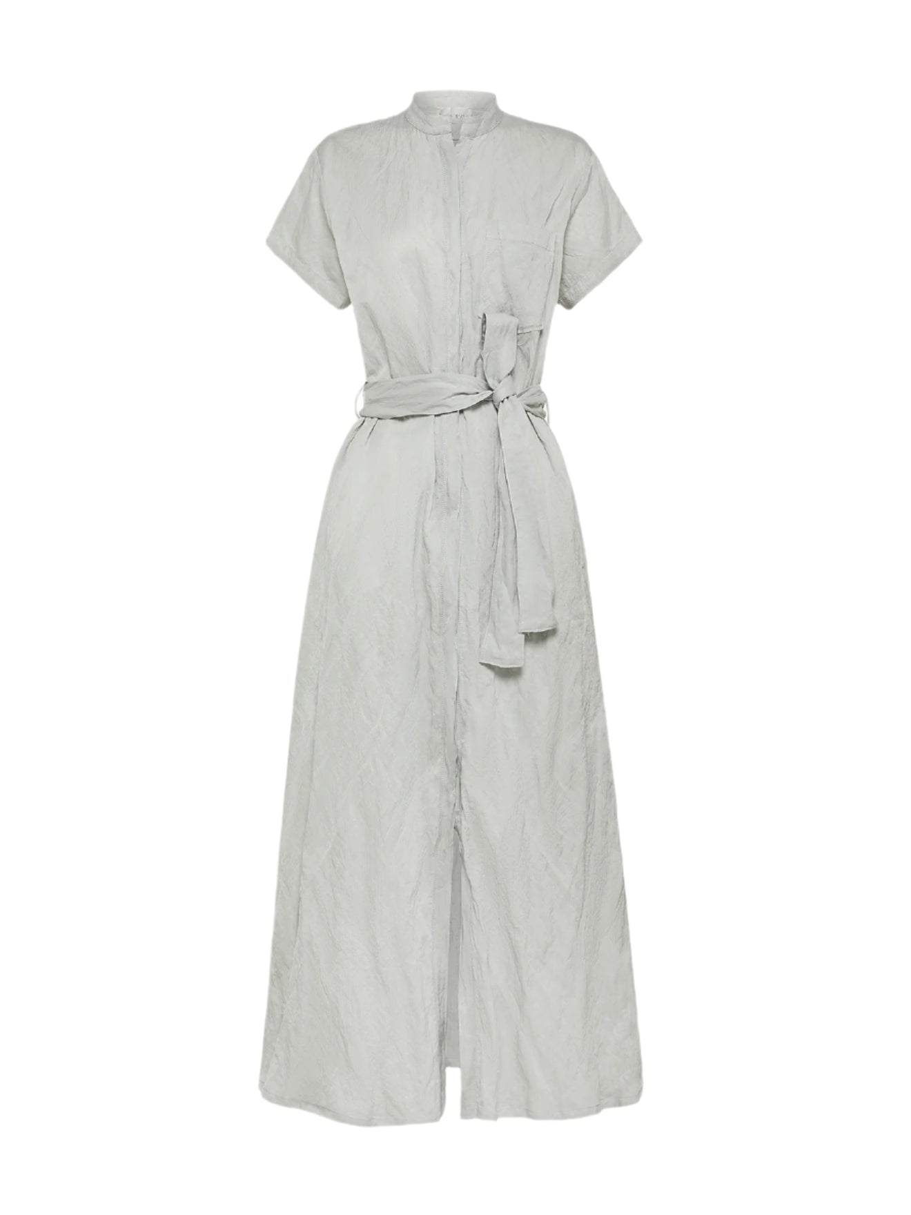 Contemporary crinkled cotton belted dress, light grey