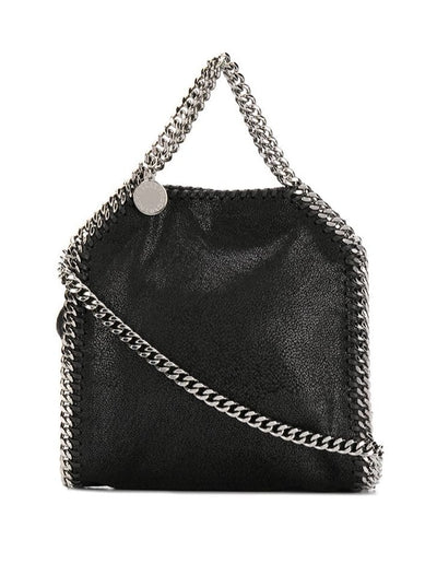 Falabella tiny tote, black w. silver chain