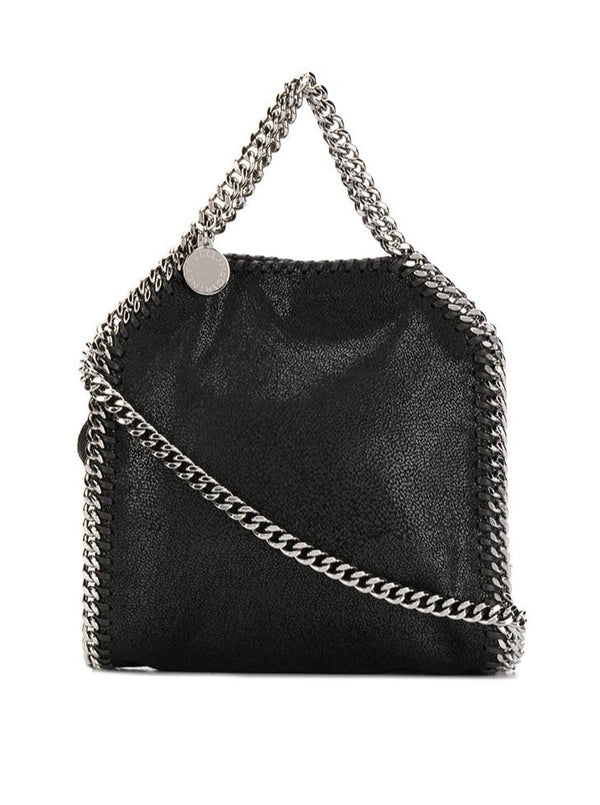 Falabella tiny tote, black w. silver chain