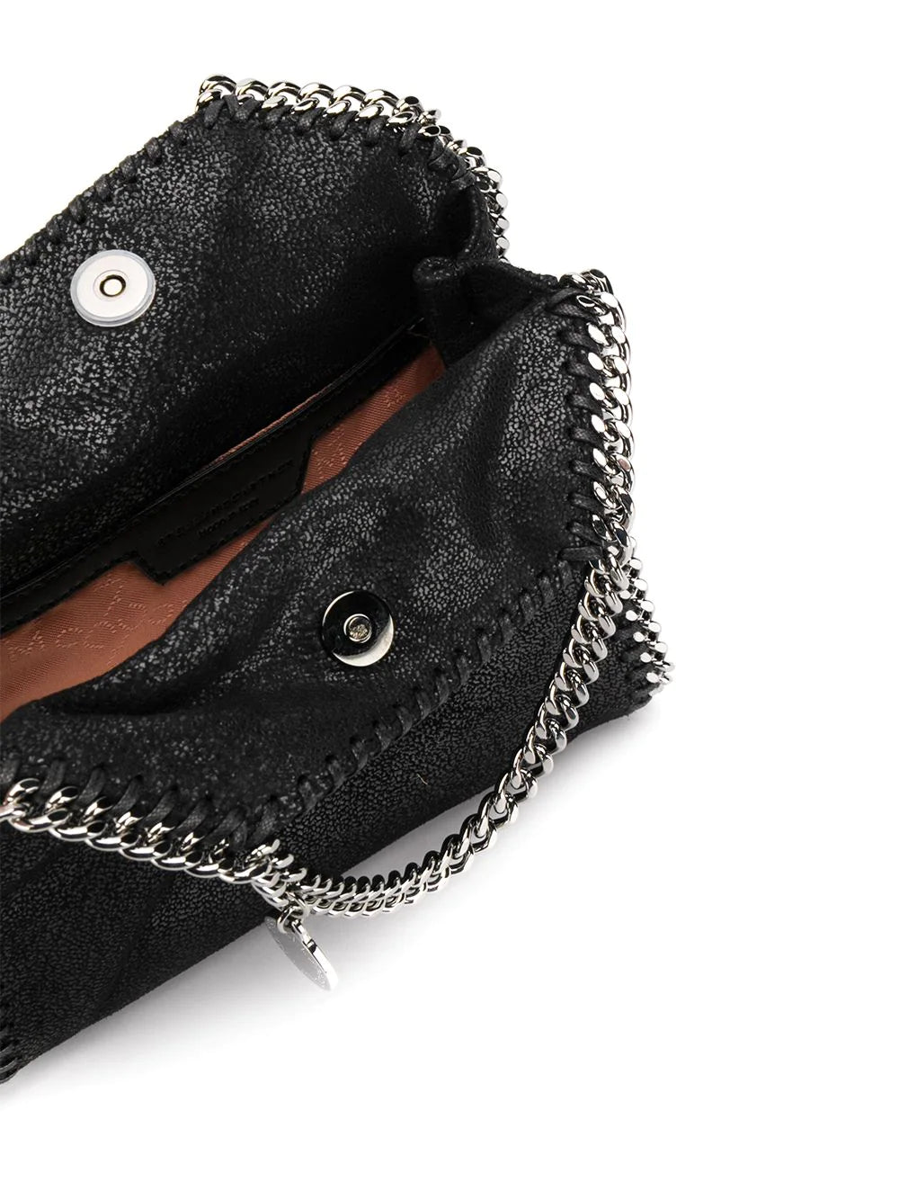Falabella tiny tote, black w. silver chain