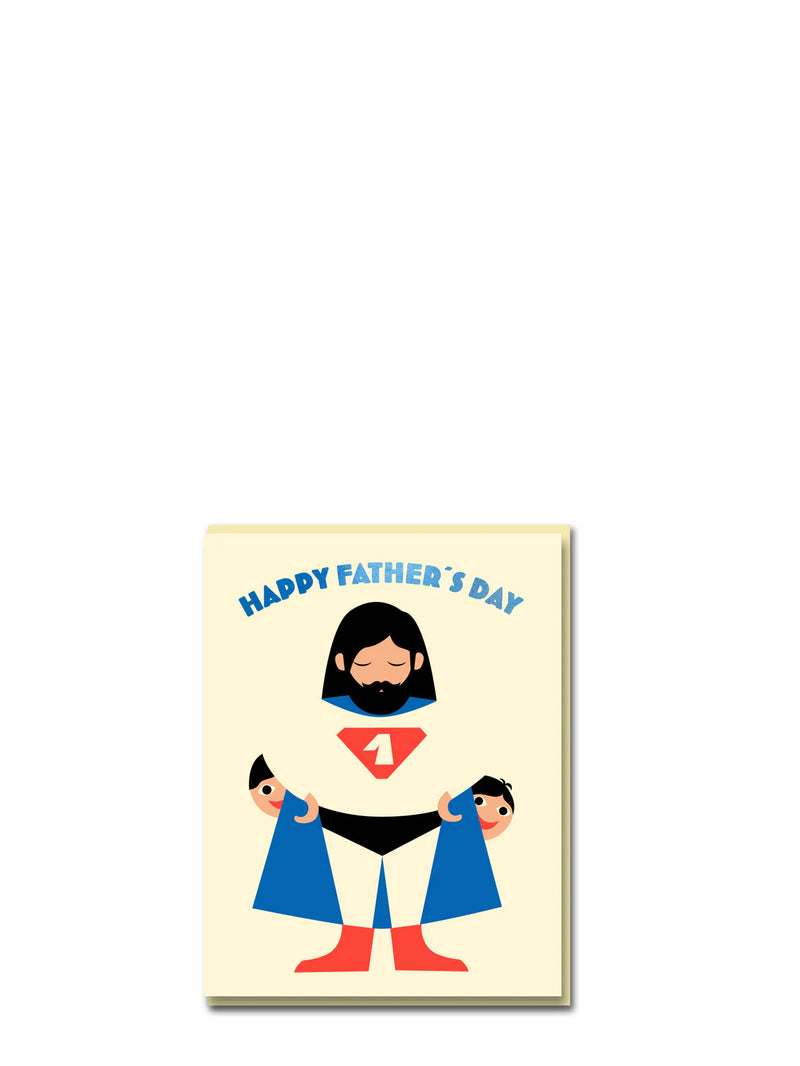 Father's Day card with a superhero design on a white background