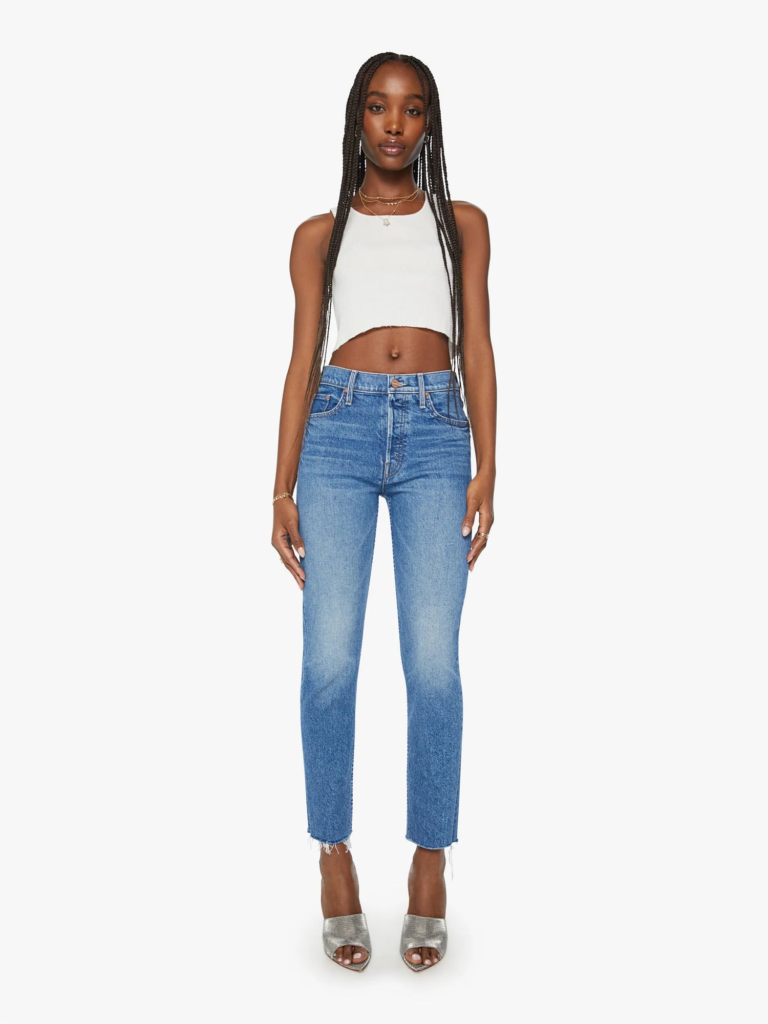 Tomcat ankle fray high-rise jeans, ´Arigato Mr Roboto´ mid-blue wash