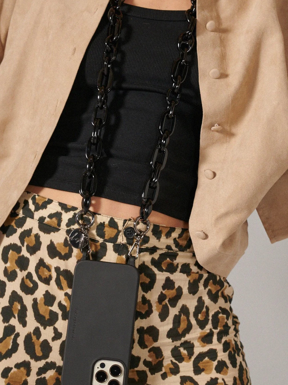 Crossbody strap for iPhone, black ambre