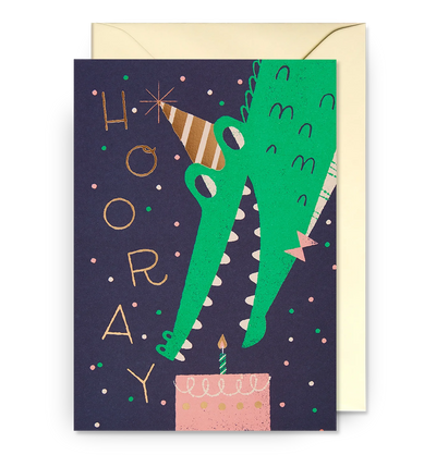 Hooray! Party croco and cake birthday card