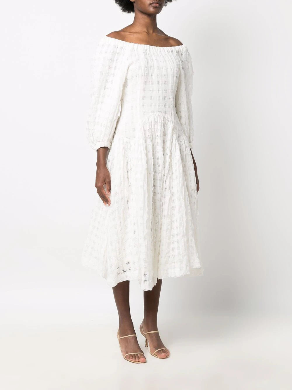 Off-shoulder midi dress, white
