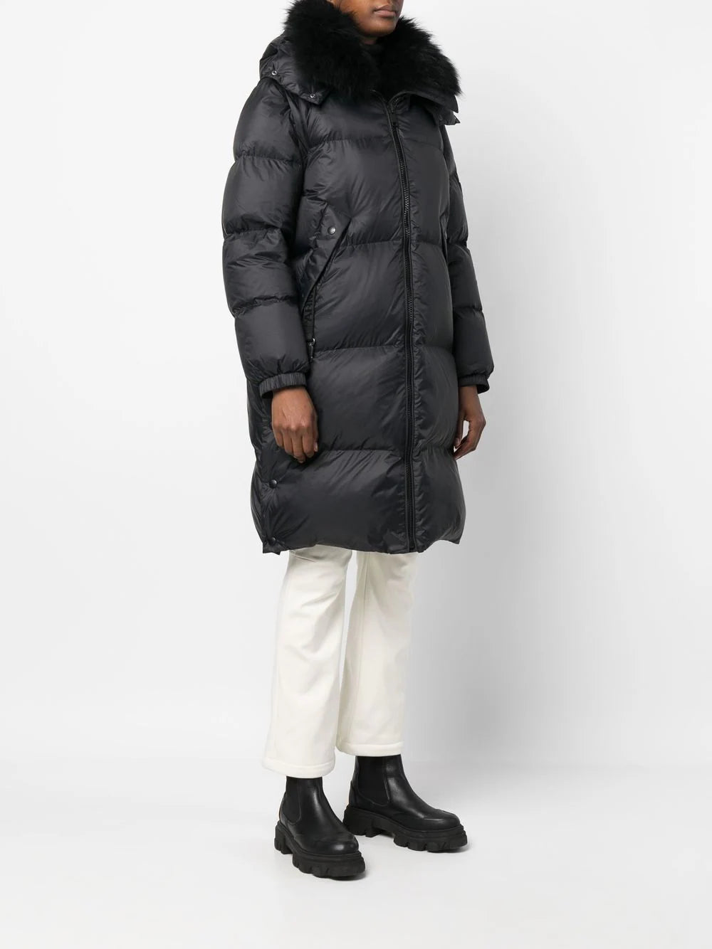 Long down coat technical fabric, black