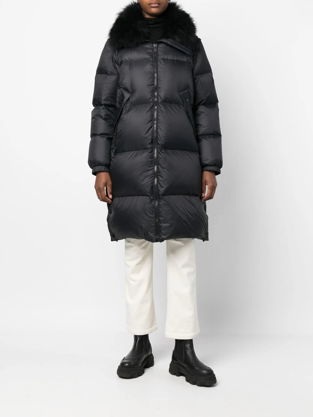 Long down coat technical fabric, black