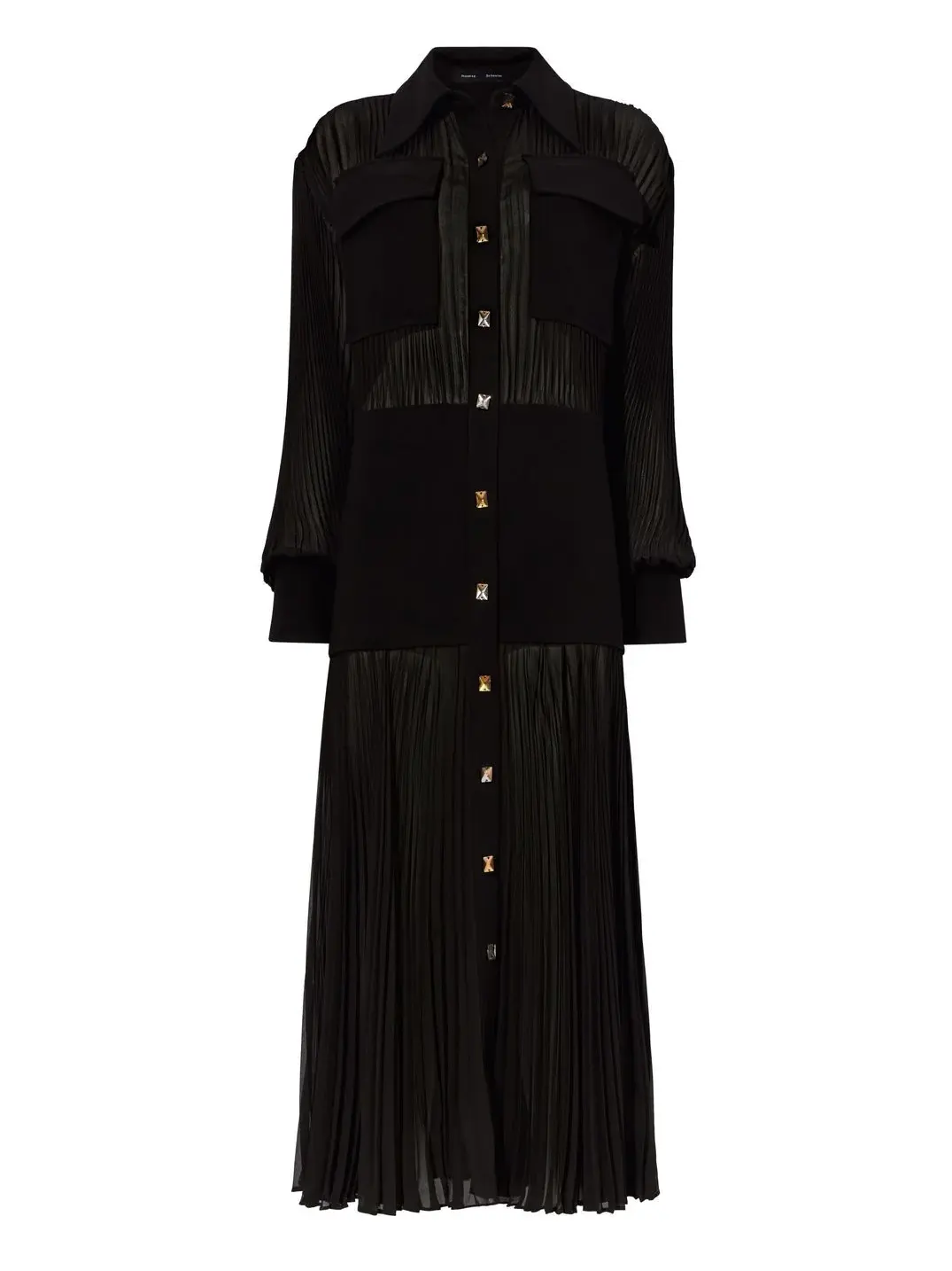 Sheer Pleated Flou Dress, Black