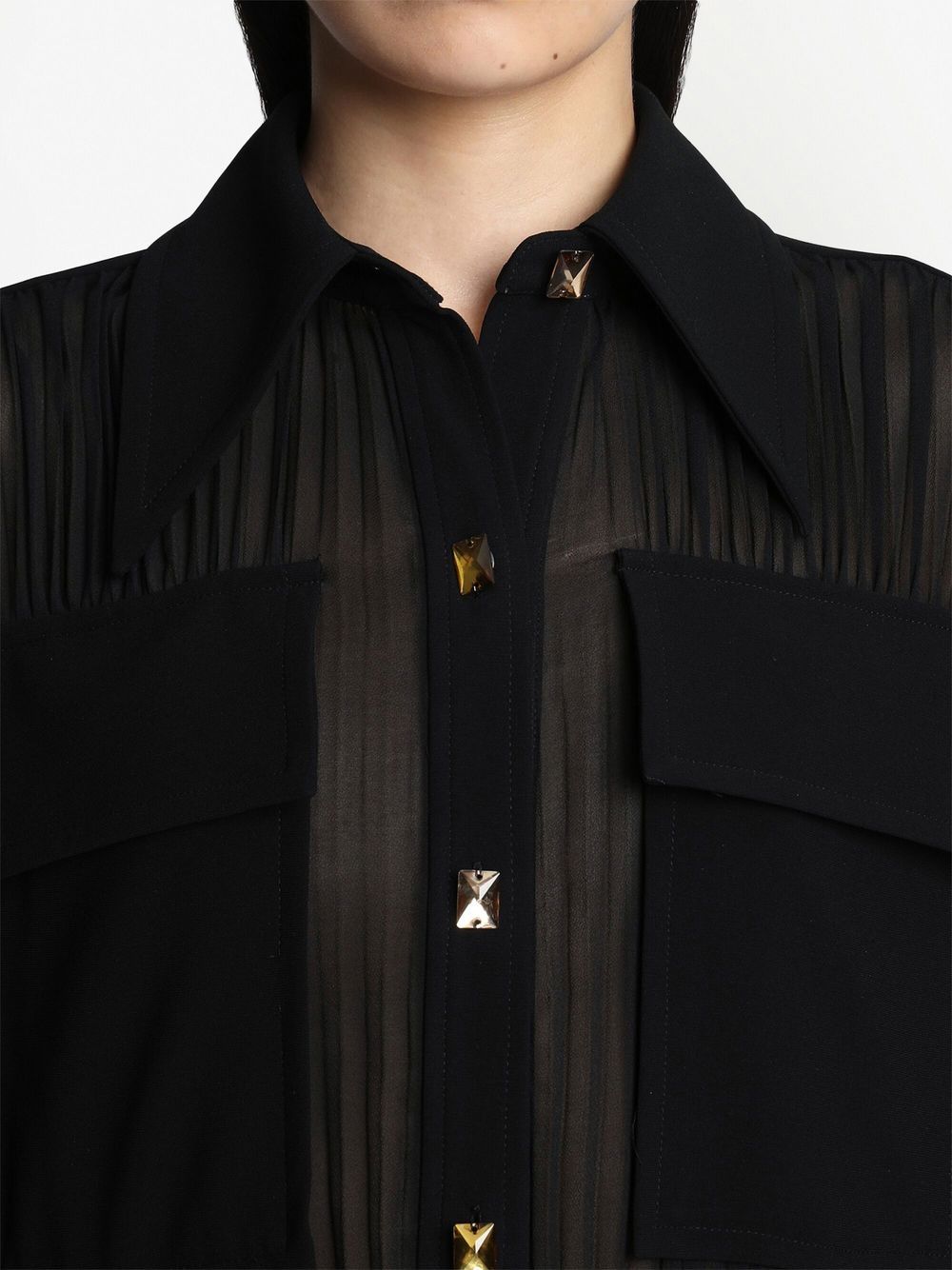 Sheer Pleated Flou Dress, Black