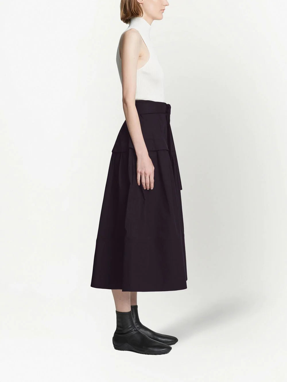 Poplin Belted Skirt, Black
