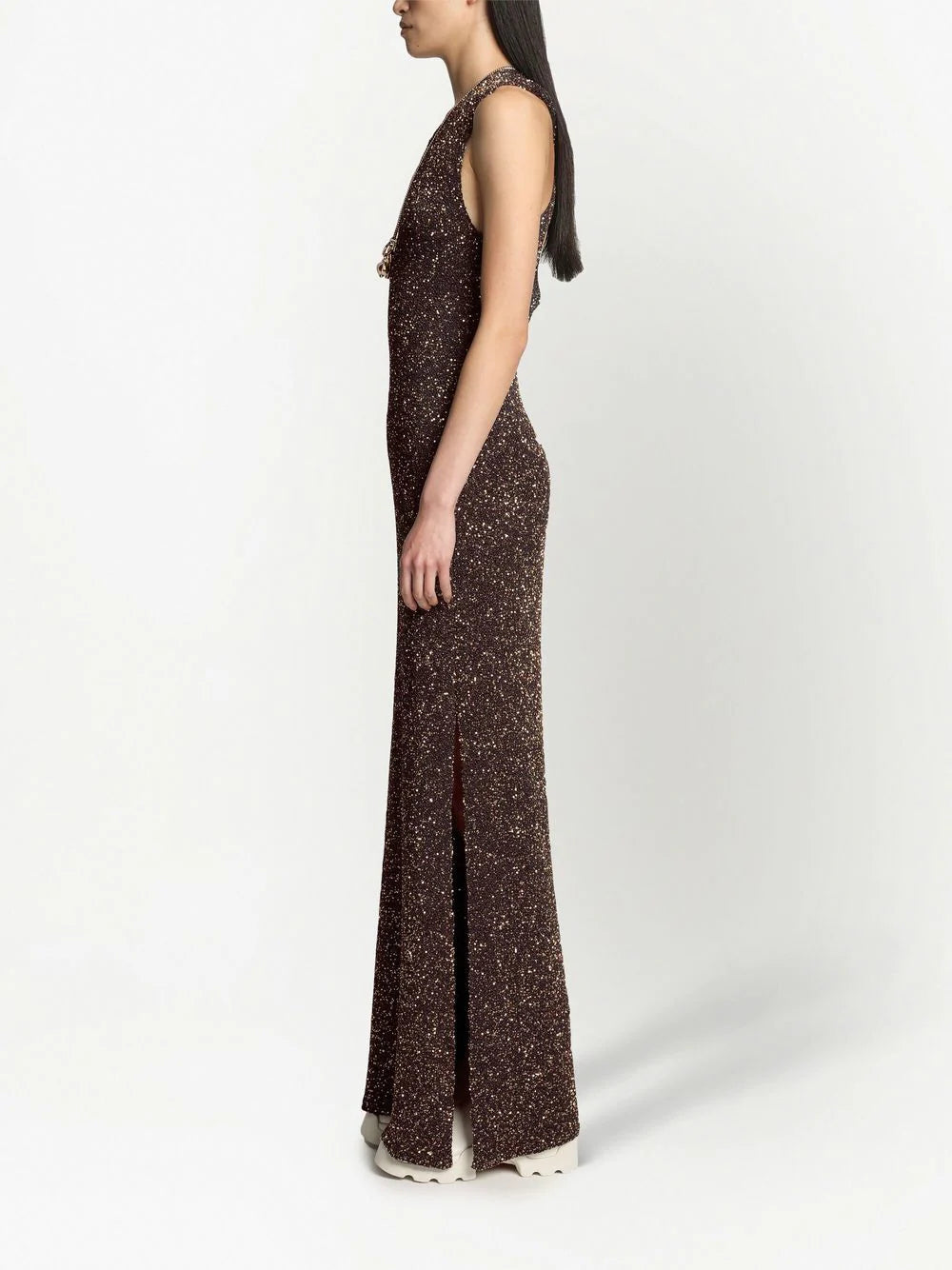 Sequin-embellished knitted dress, Dark Brown