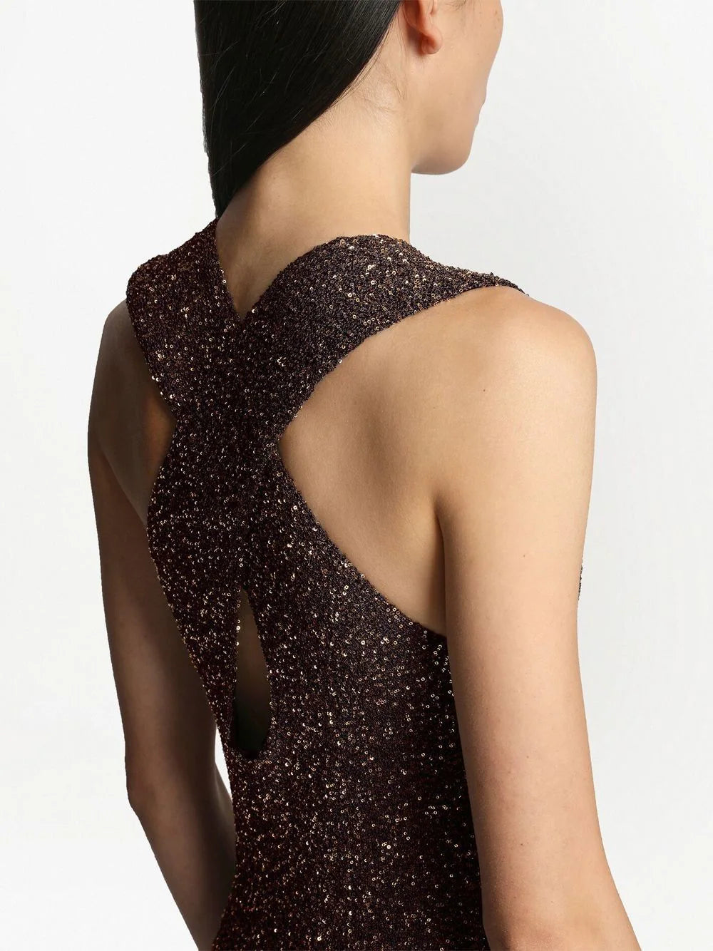 Sequin-embellished knitted dress, Dark Brown