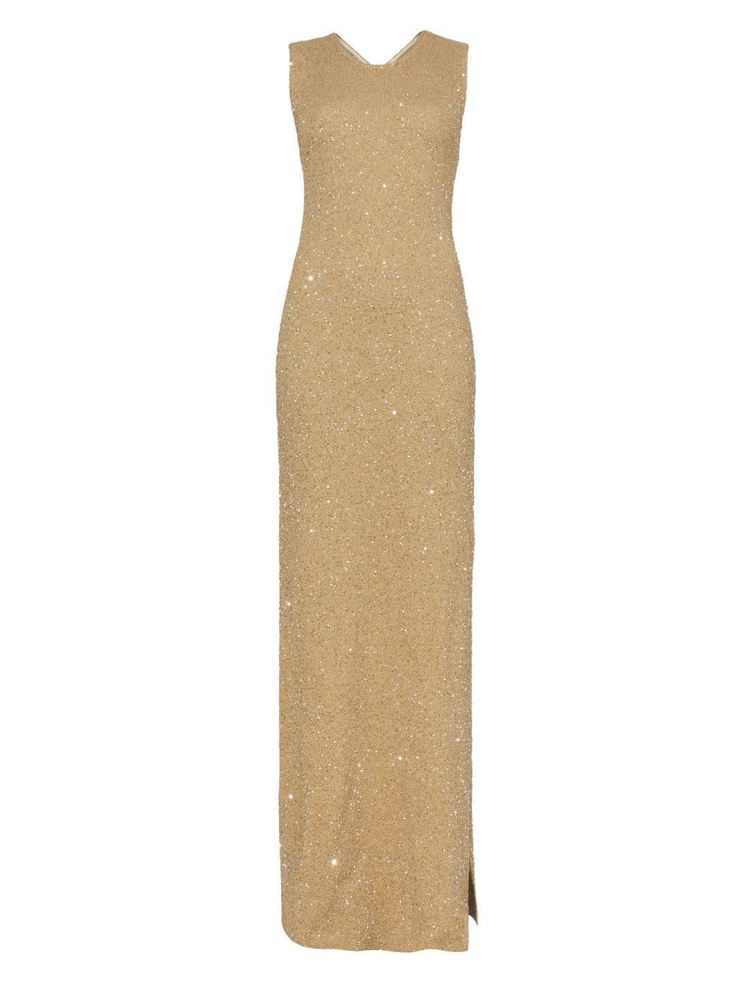 Sequin-embellished knitted dress, pale gold
