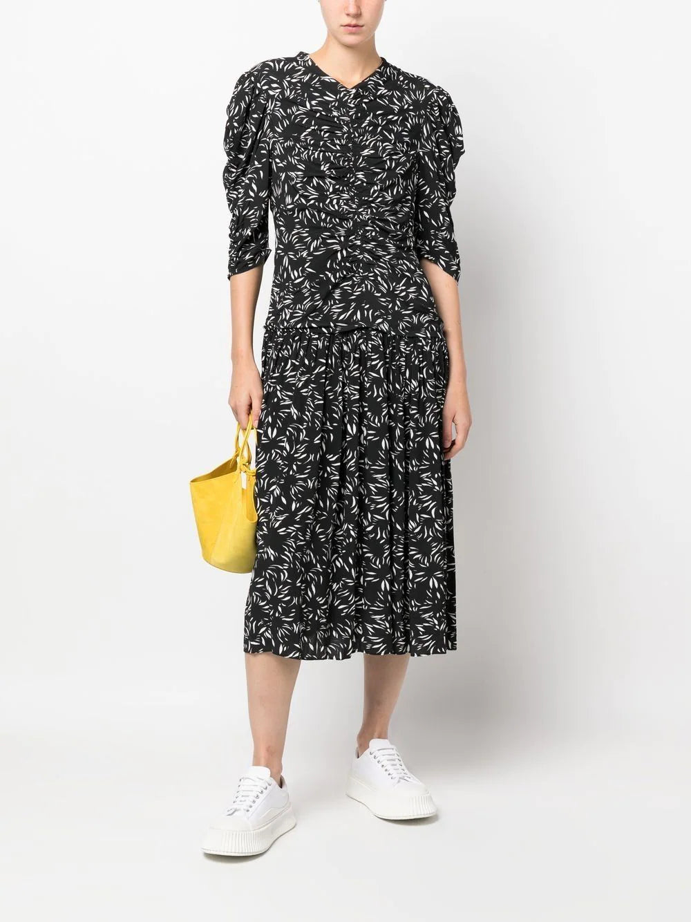 Crepe De Chine Dress, black-white print