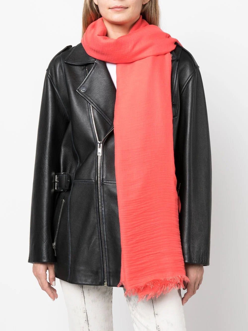 Frayed-edge scarf, red