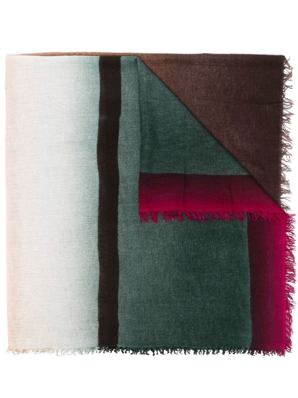 Colour-block fringed scarf