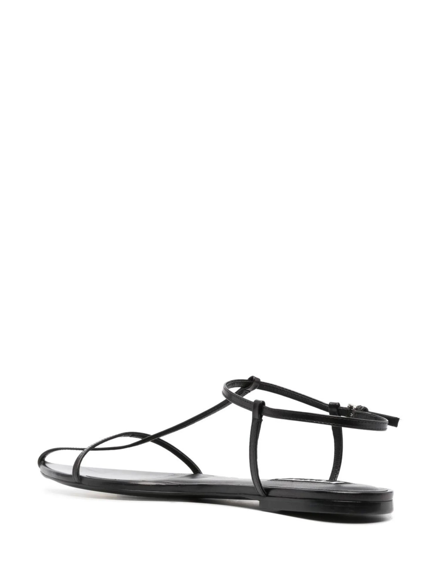 Pointed-toe leather flat sandals, black