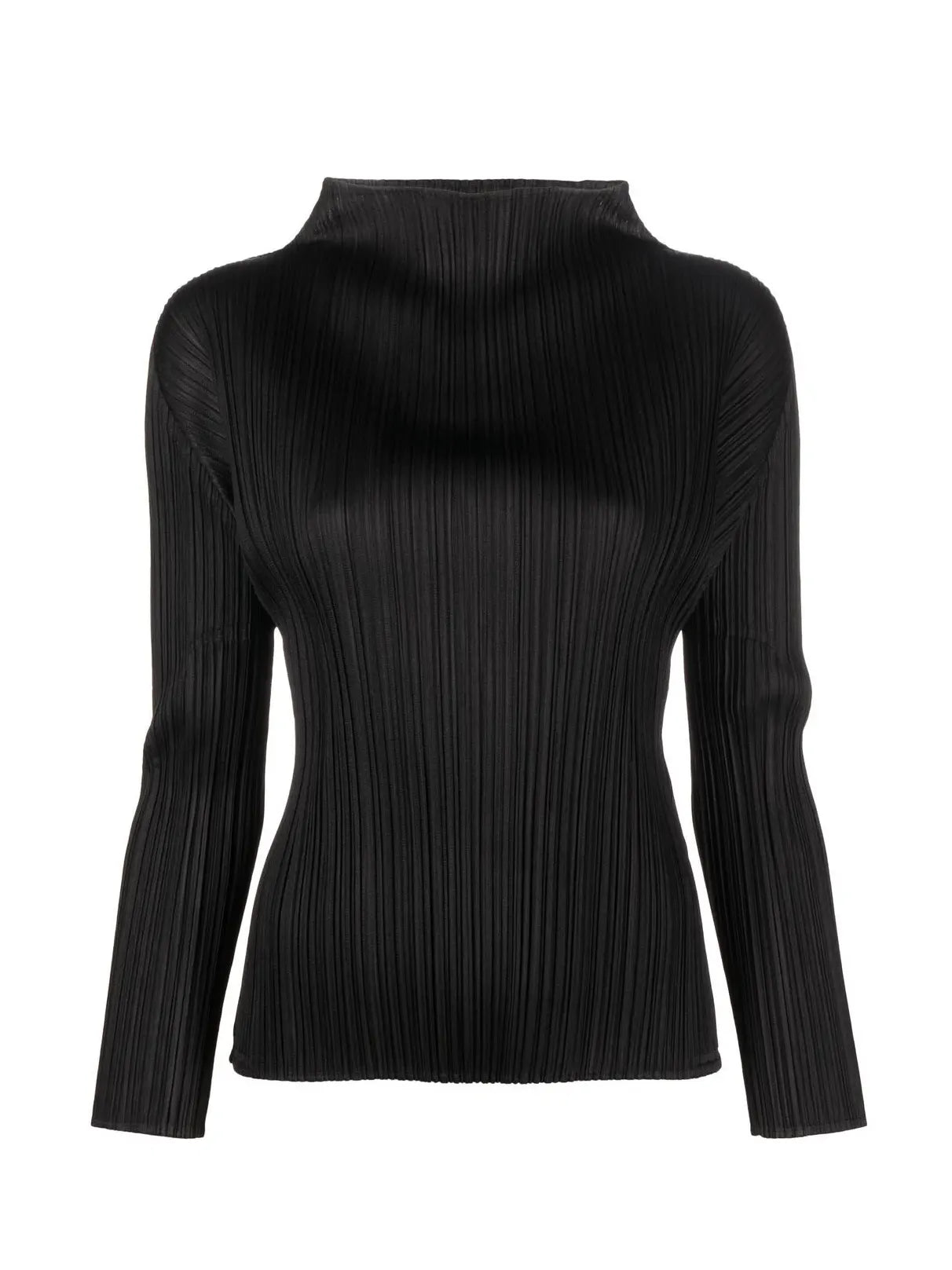 Pleated long-sleeve top, black (carryover)