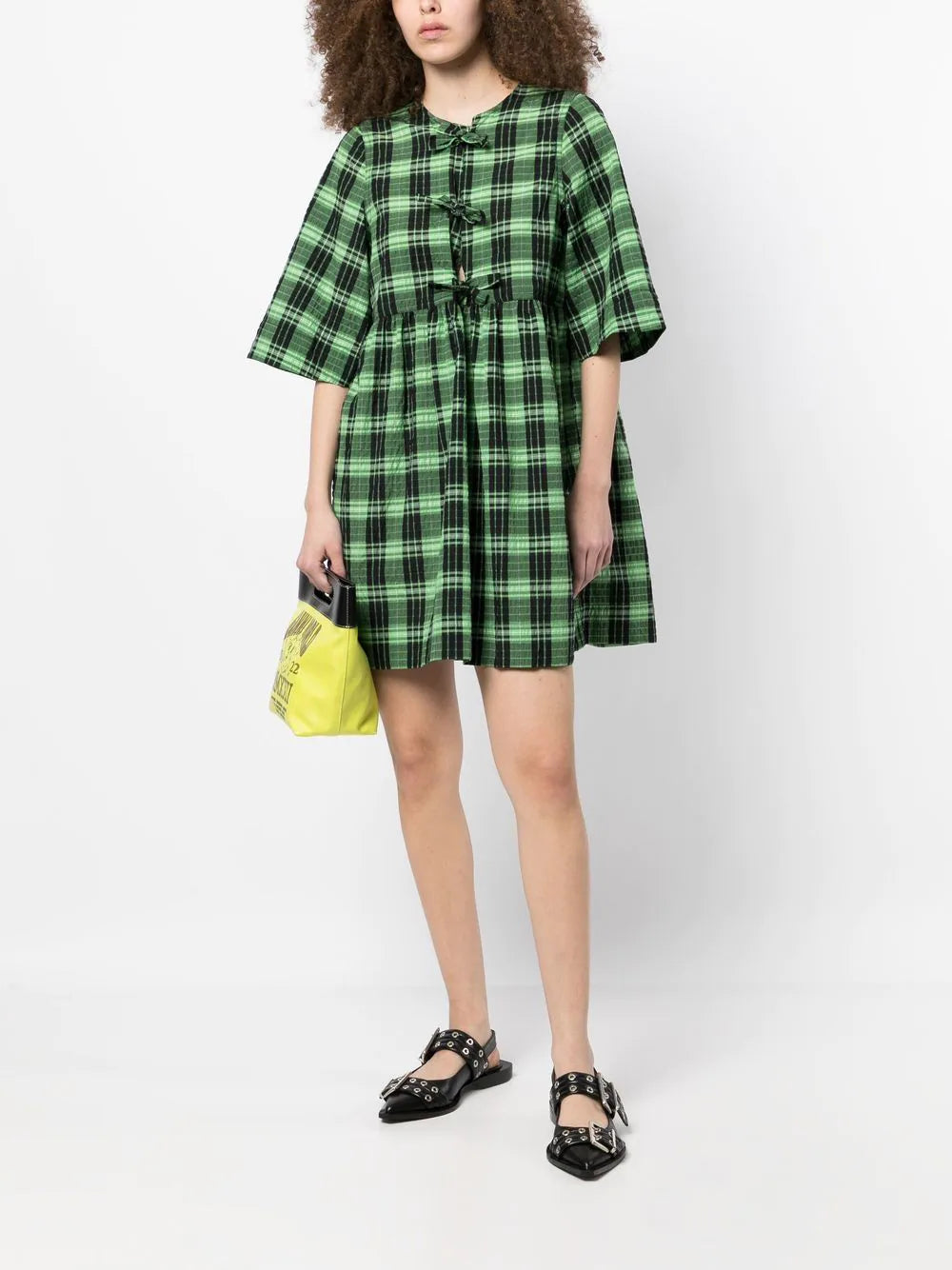 Seersucker Check Ribbon Mini Dress