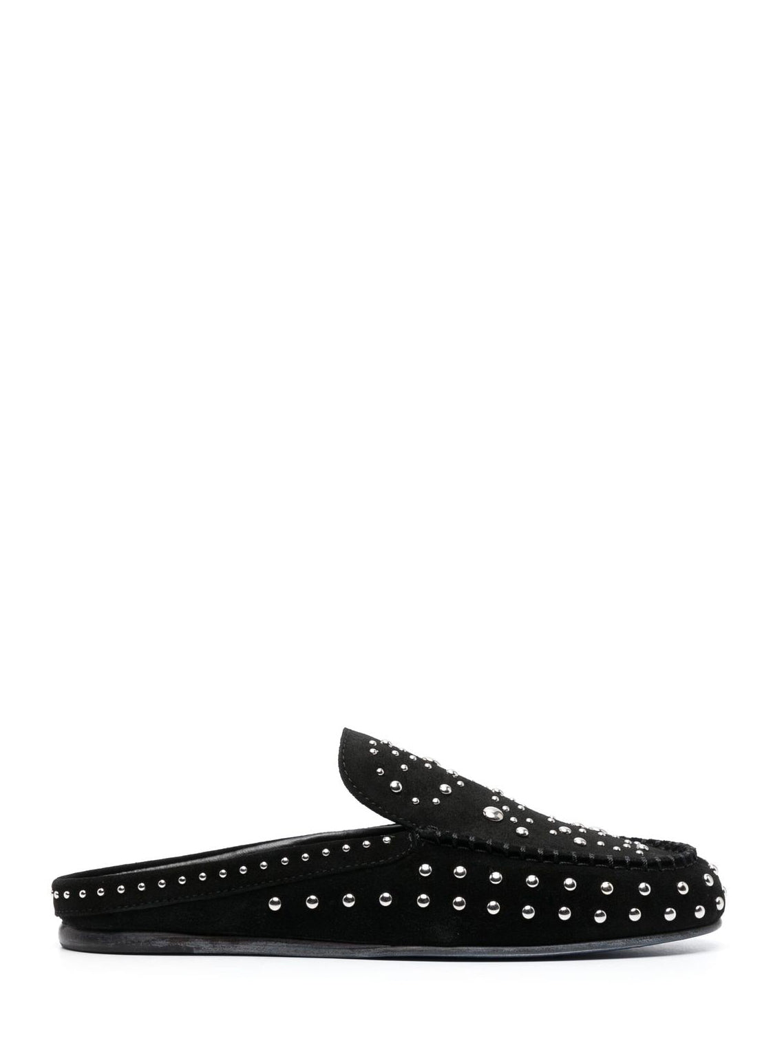Stud-embellished leather slippers, black