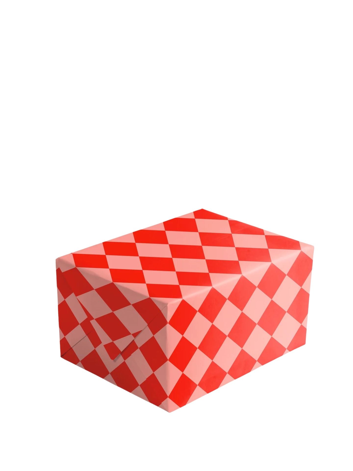 Red and white checkered gift cube on a white background