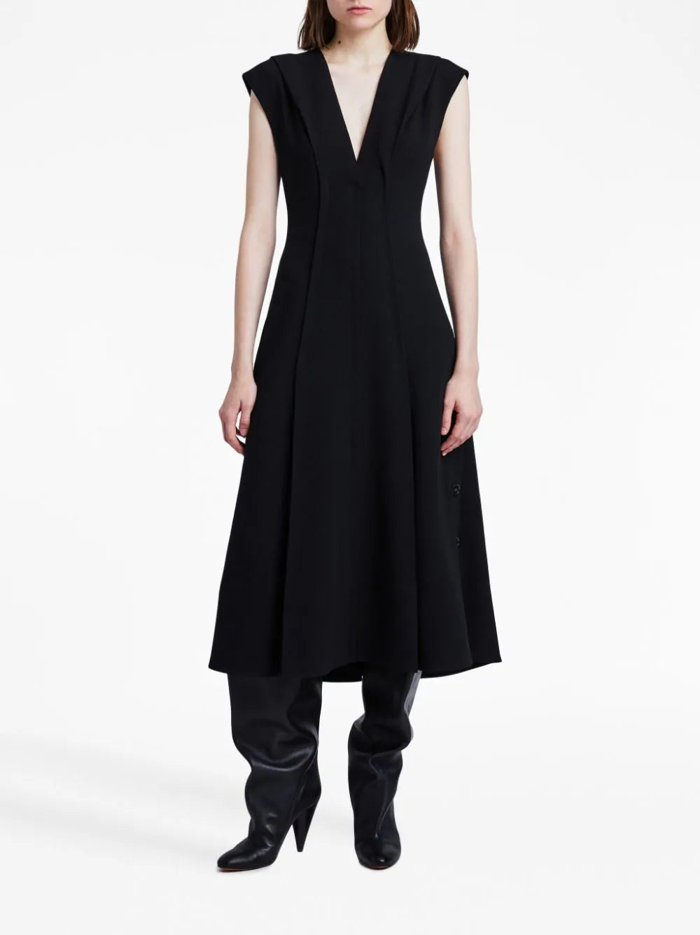 Matte viscose crepe dress, black