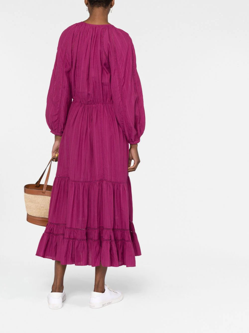 Latifa keyhole tiered midi dress, magenta