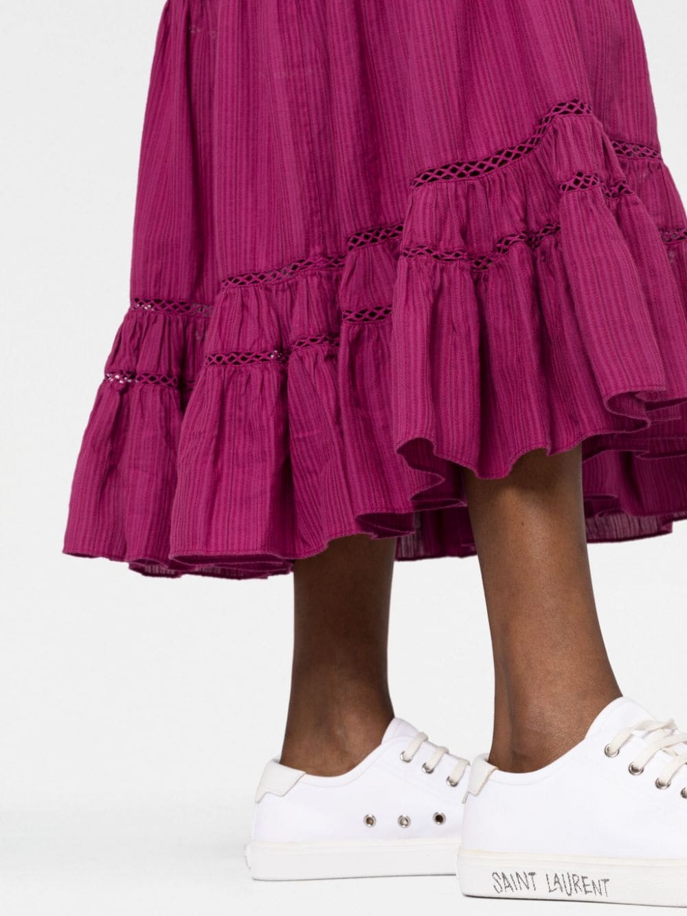 Latifa keyhole tiered midi dress, magenta