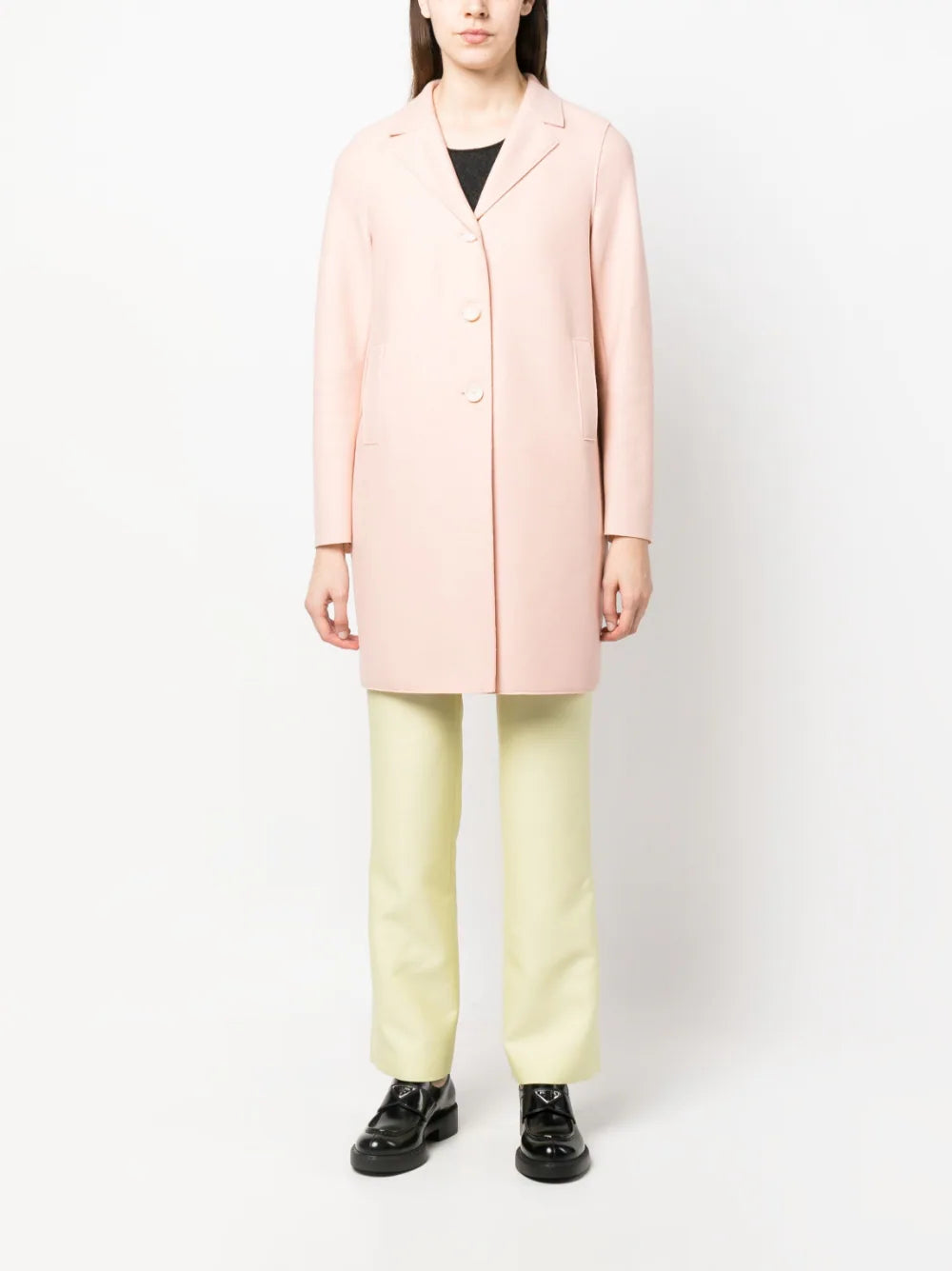 Button-up light wool coat, powder rose