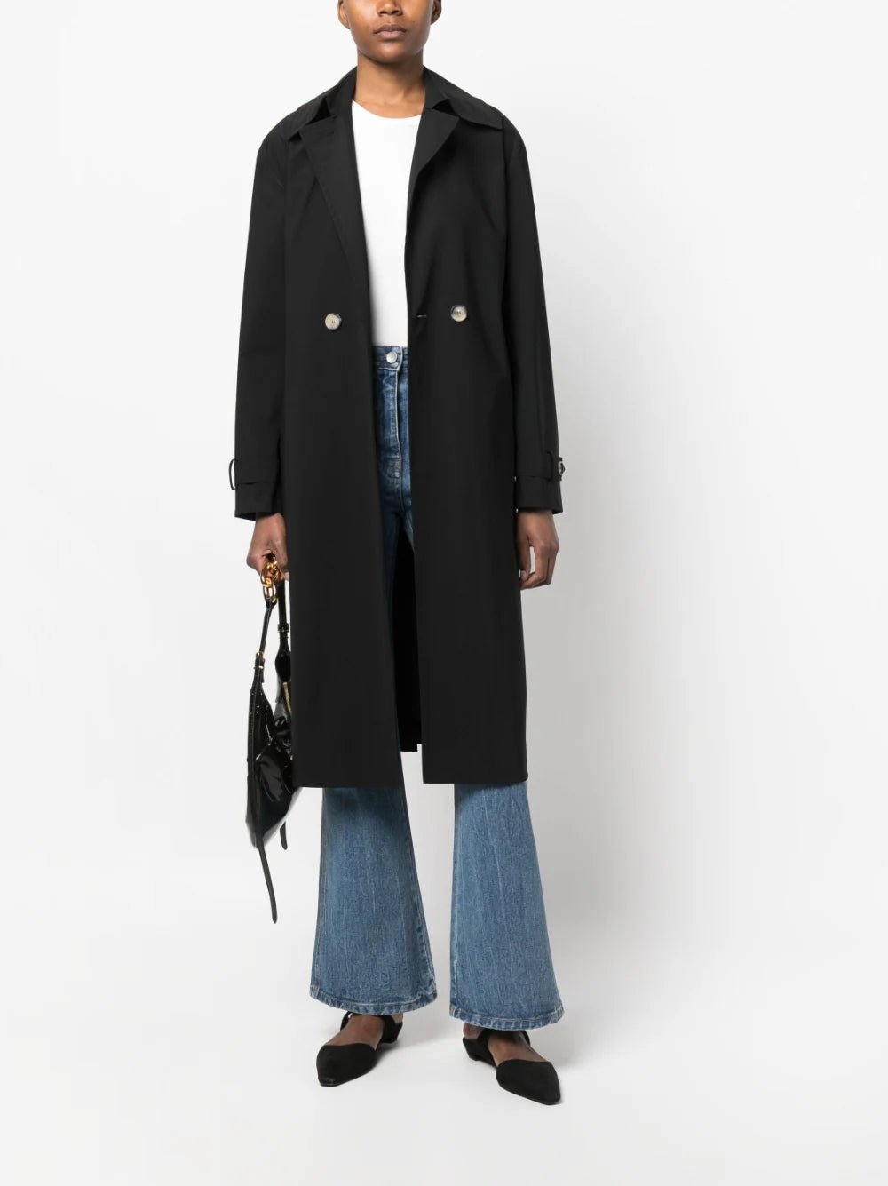 Dropped shoulder mac coat light technic, black