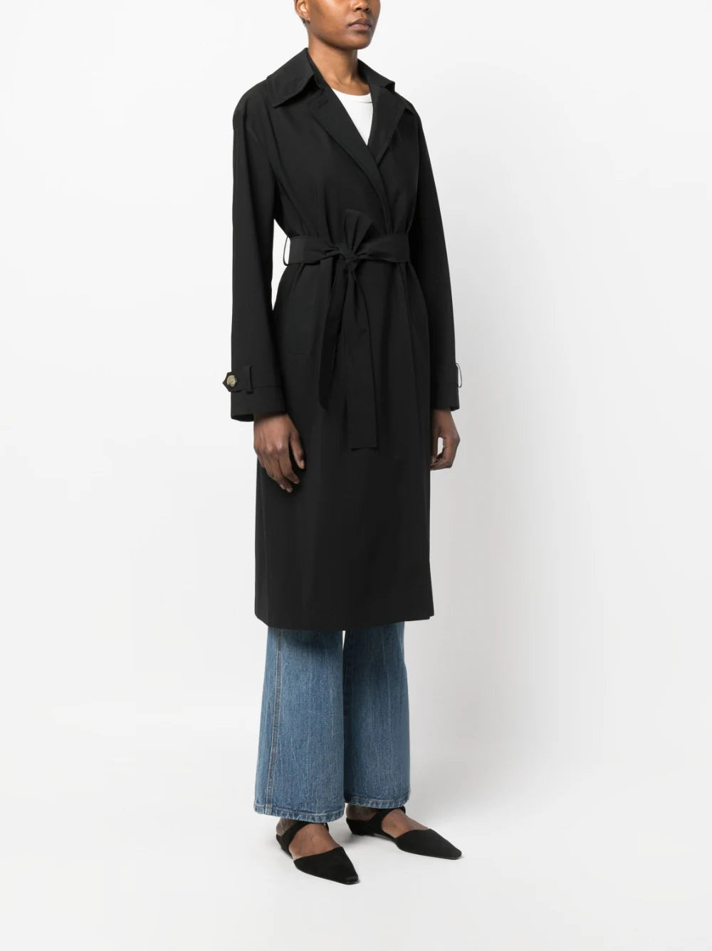 Dropped shoulder mac coat light technic, black