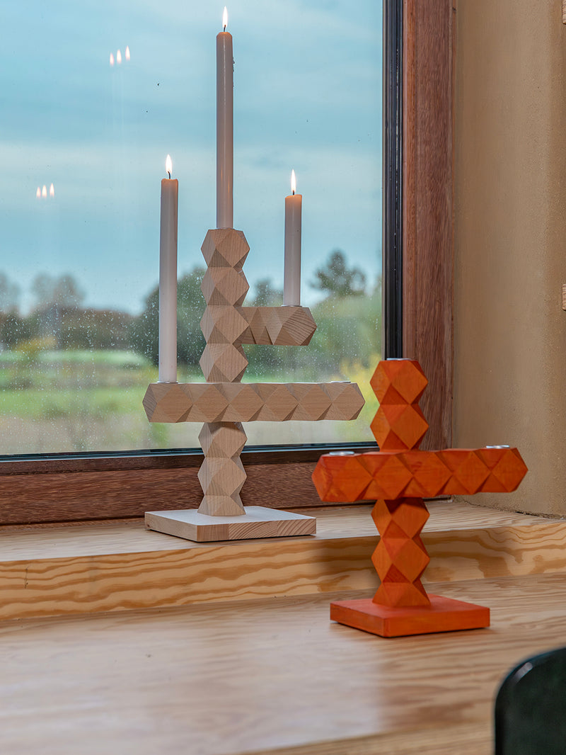 Clean cut 5-arm beech wood candelabra by Bertjan Pot