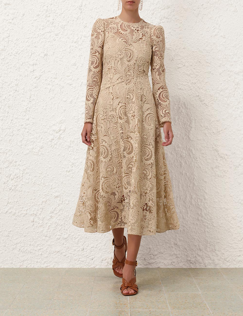 Waverly Lace Midi Dress, Taupe