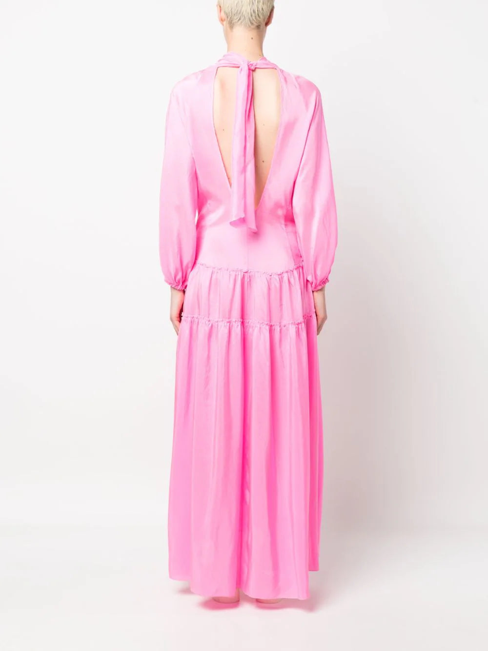 Silk long sleeves dress, pink