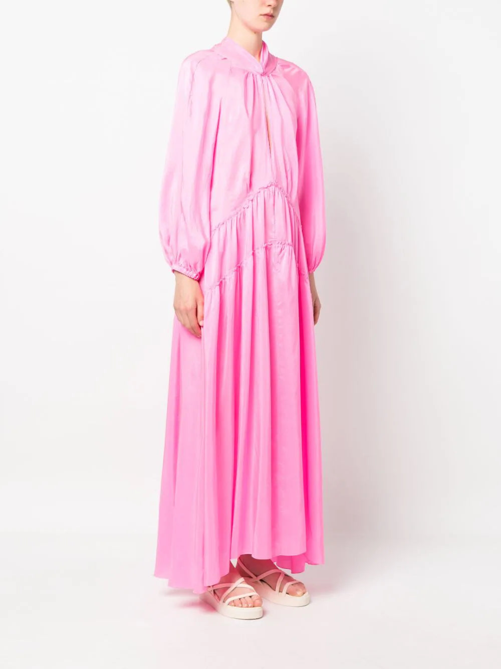Silk long sleeves dress, pink
