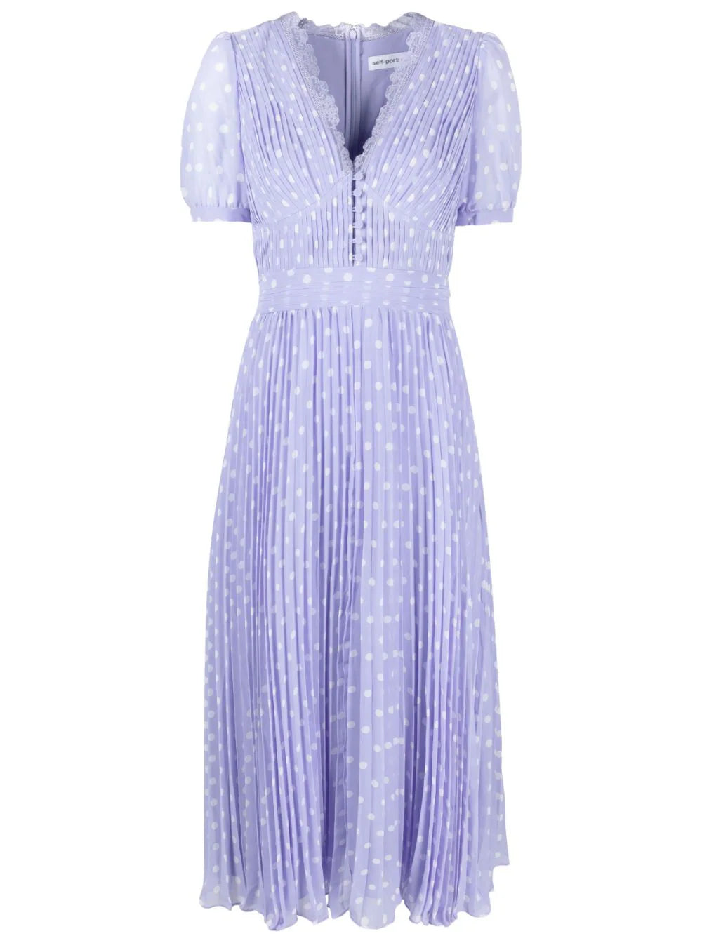 Polka dot print chiffon midi dress, lilac