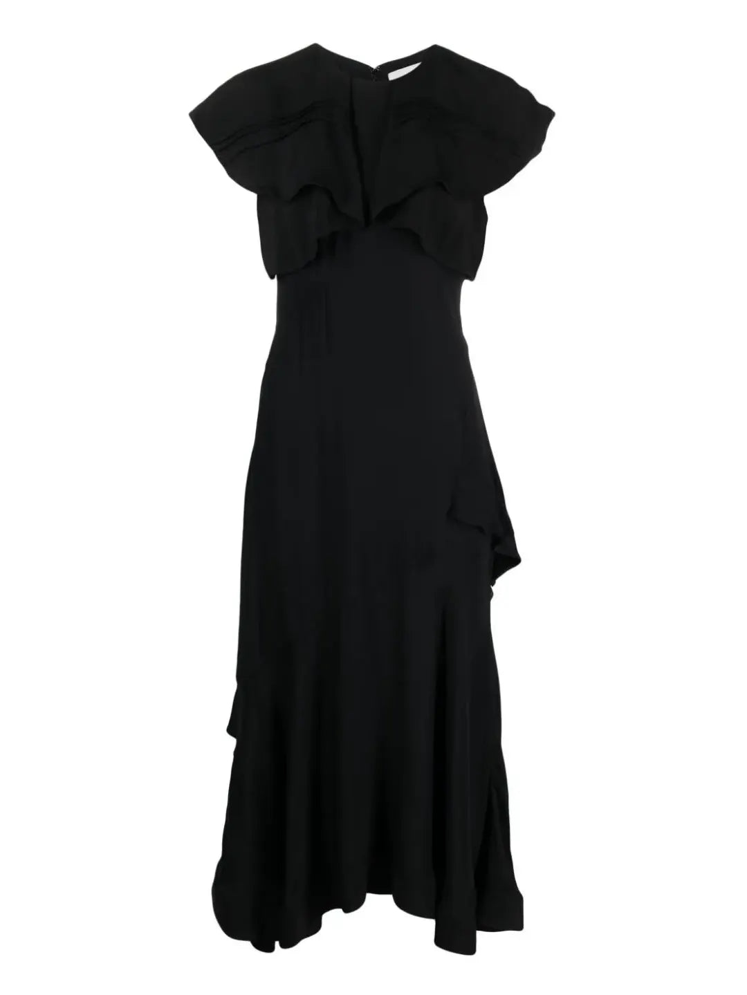 RUFFLE OVERLAY MIDI DRESS, black