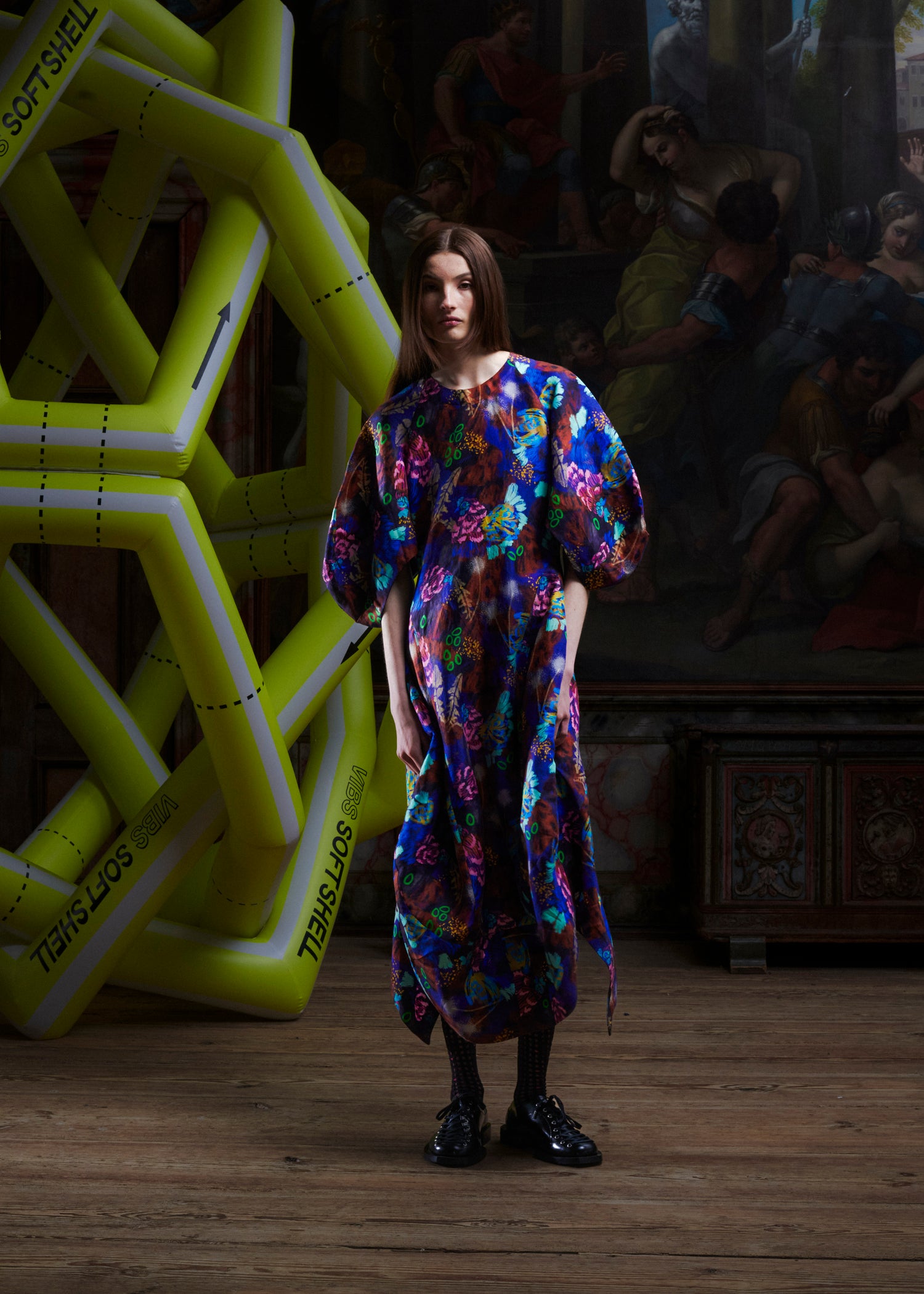 Double bass dress, multicolour print