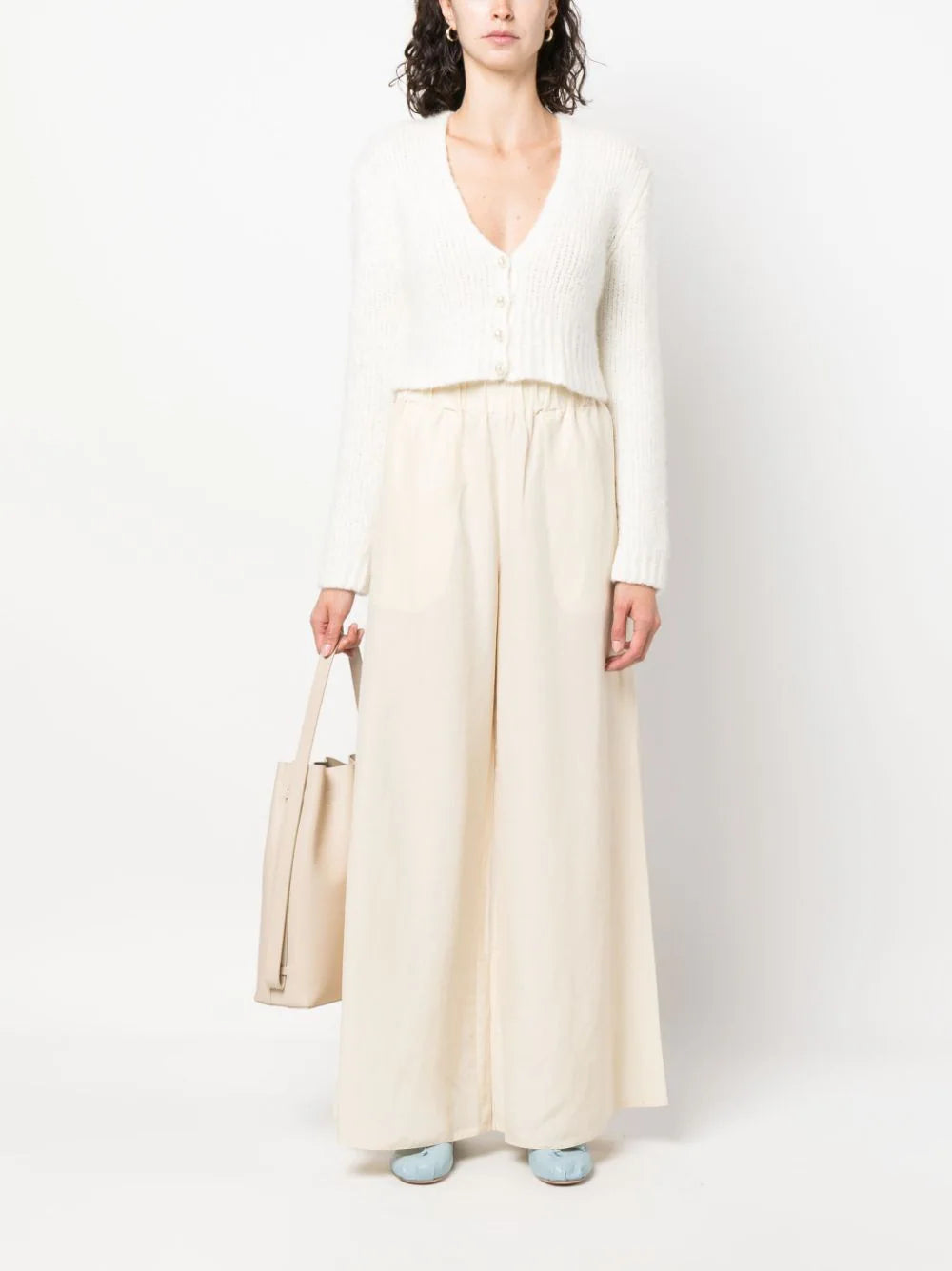 CAMPINE wide-leg linen-blend pants, pearl