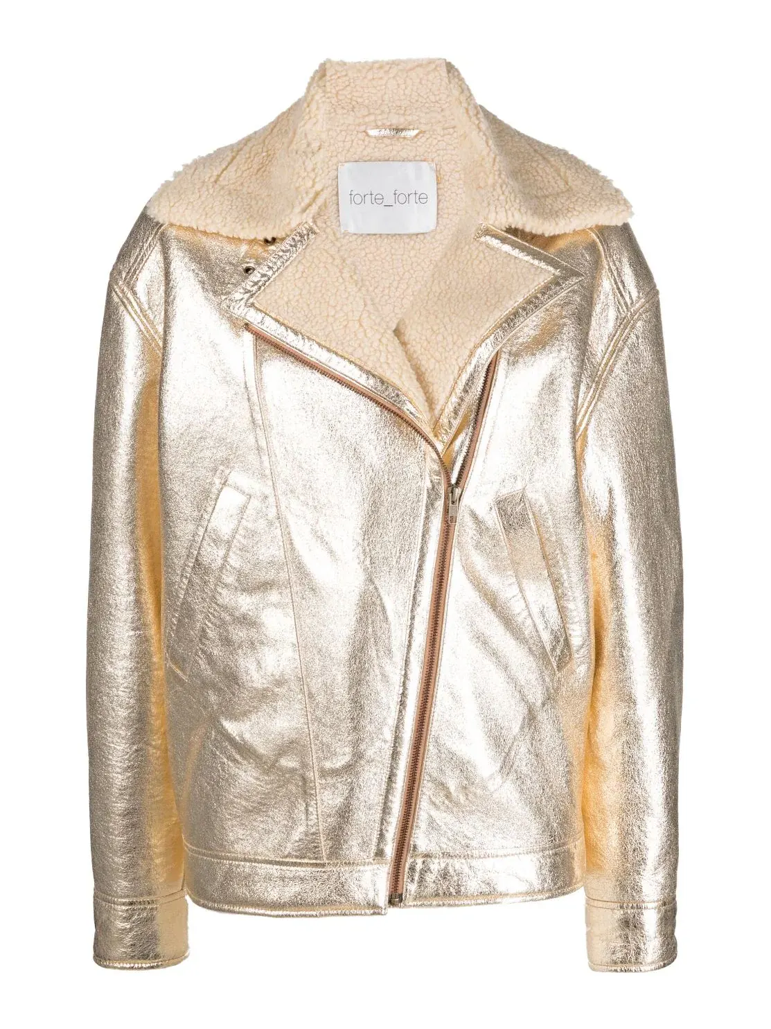Eco fur and laminated leather biker's jacket, stardust