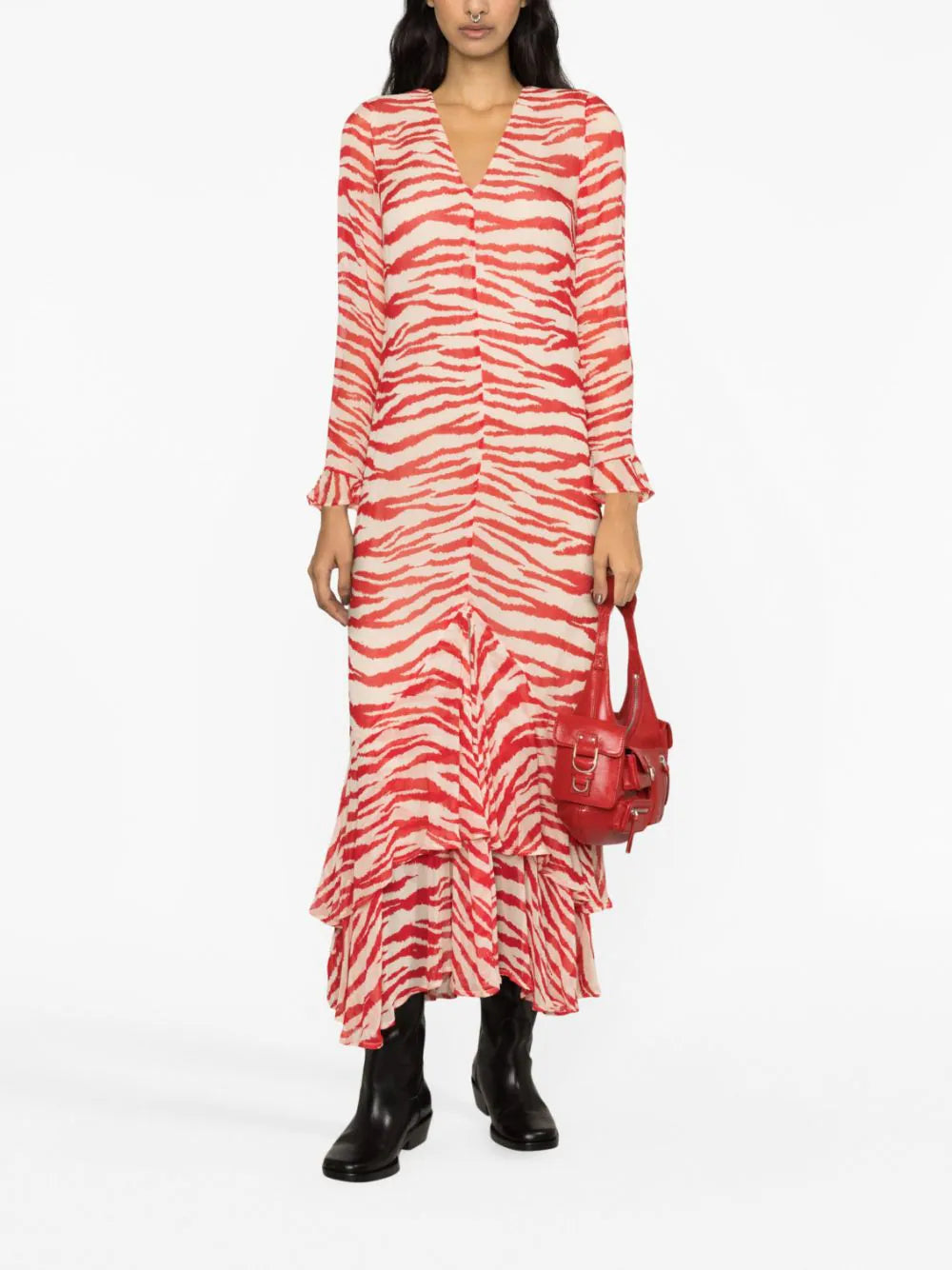 Printed Light Georgette Maxi Dress, castle wall