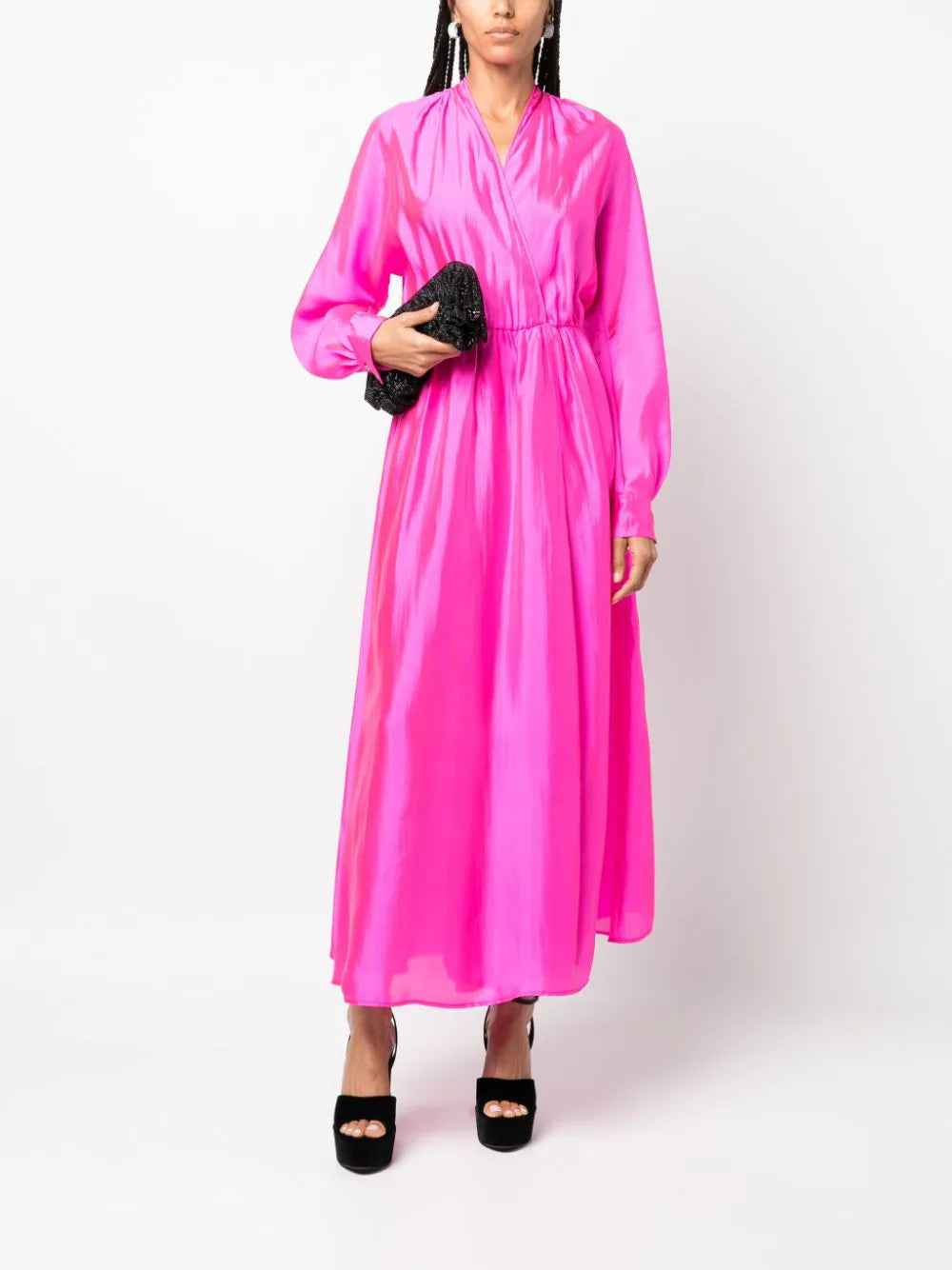 Contemporary habotai long dress, magenta