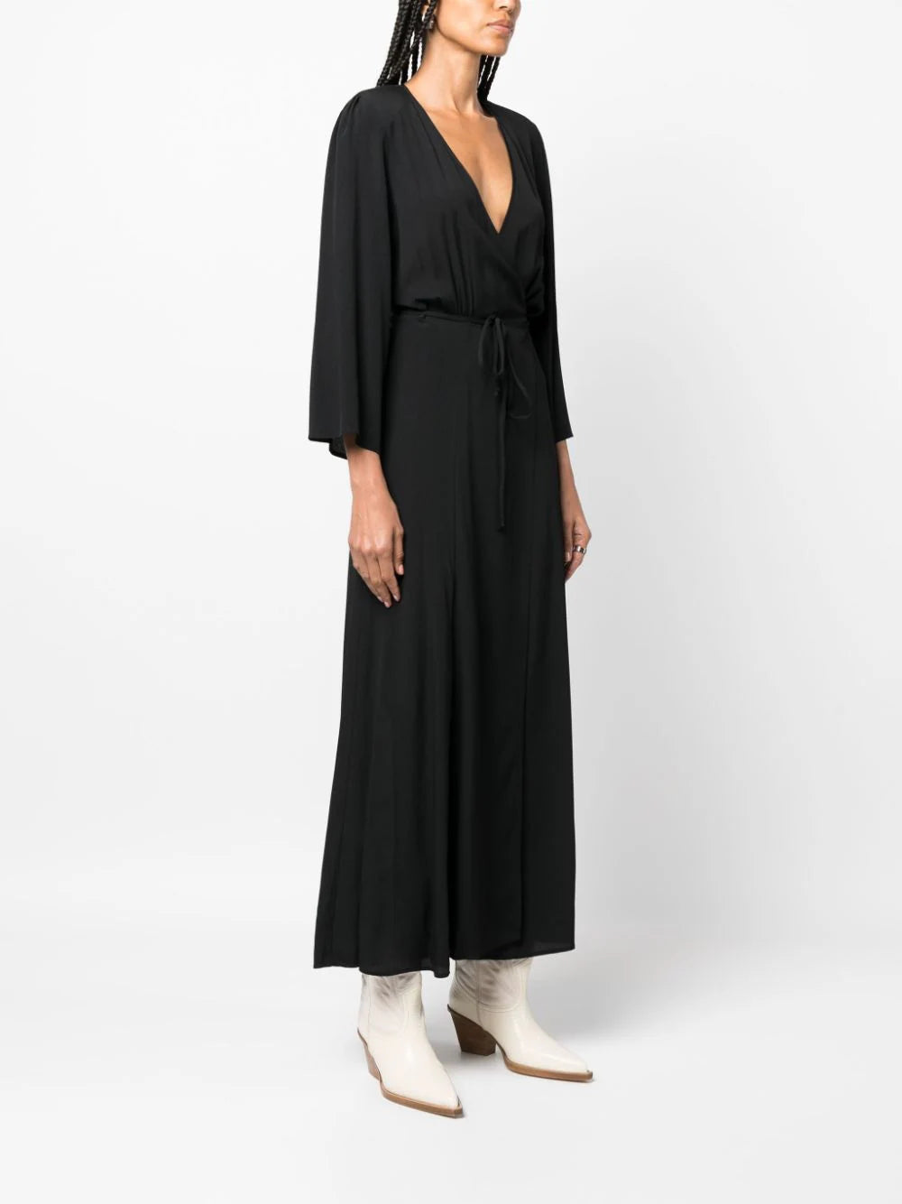 Marocain crepe crossover dress, black