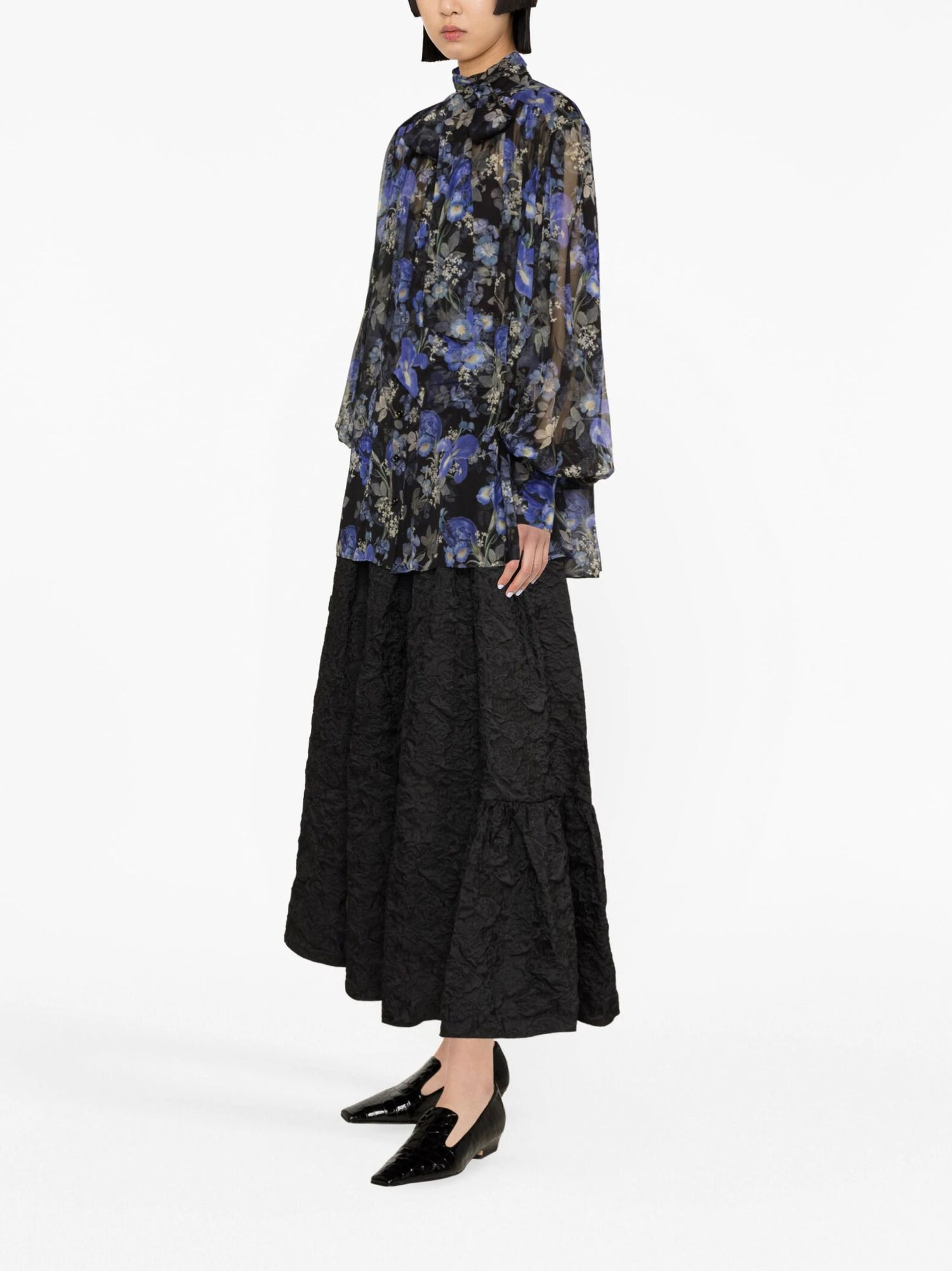 Lyrical Lantern Blouse, blue iris black
