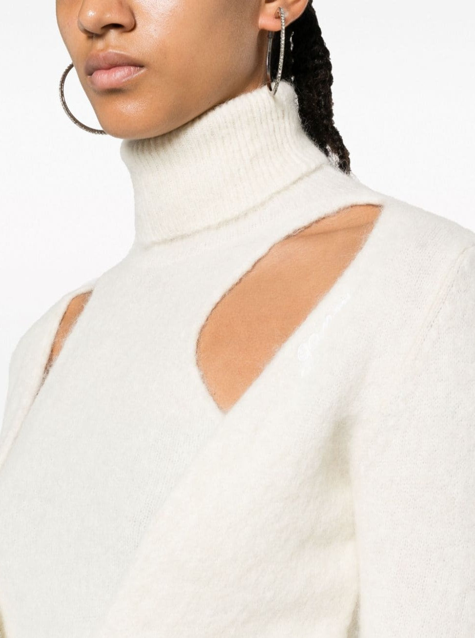 Brushed Alpaca Wrap Blouse, egret