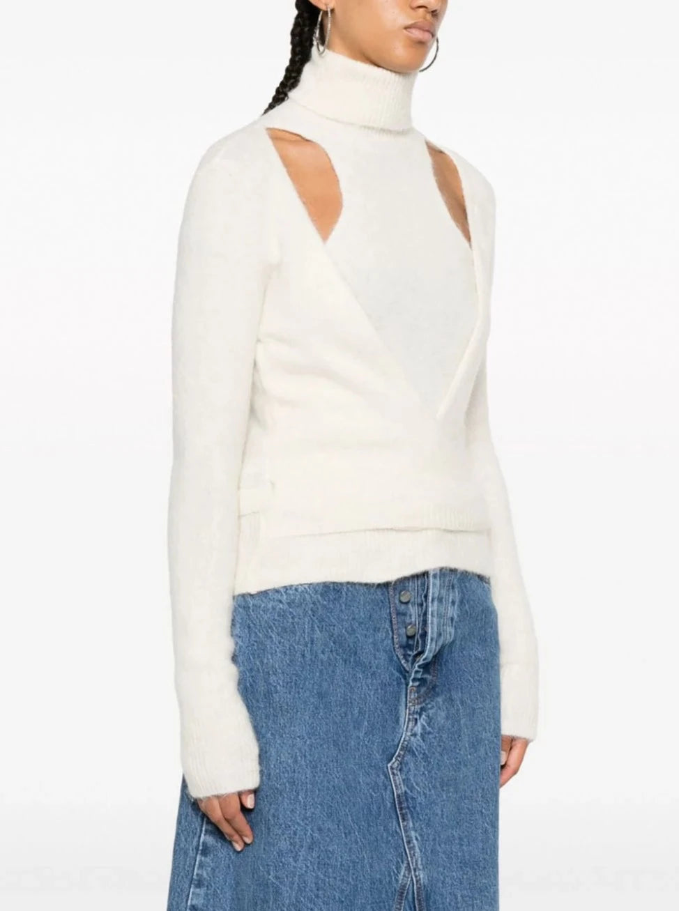 Brushed Alpaca Wrap Blouse, egret